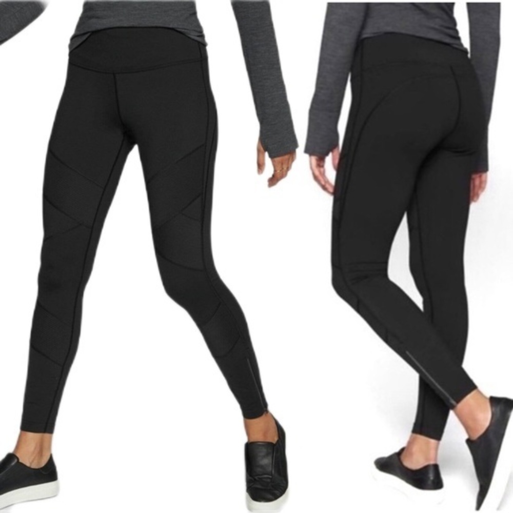 Athleta High Waist Black Sophia Moto Leggings with Ankle Zippers